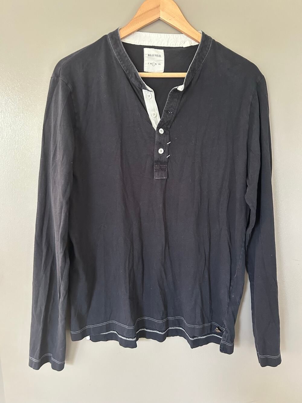 Billy Reid Henley LongSleeve elevated casual capsule BlackWhite ContrastStitch